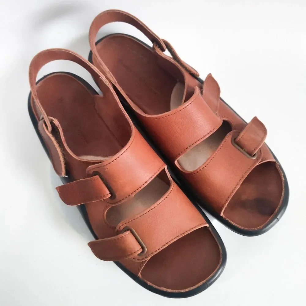 Hammacher Schlemmer Sandals 11.5 - 12 EU Size 46 Walk On Air Leather Strap Brown